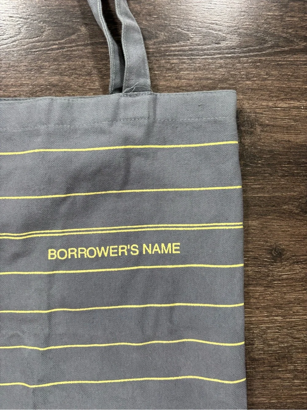Gray Canvas Tote Bag with Yellow Library Card Print - Bags